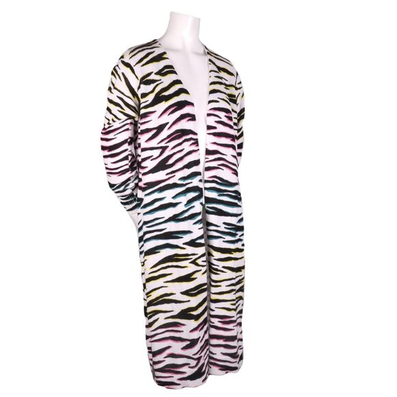 525 America Long Knit Sweater Duster Open Cardigan Animal Print Rainbow Neon NEW - Picture 9 of 10
